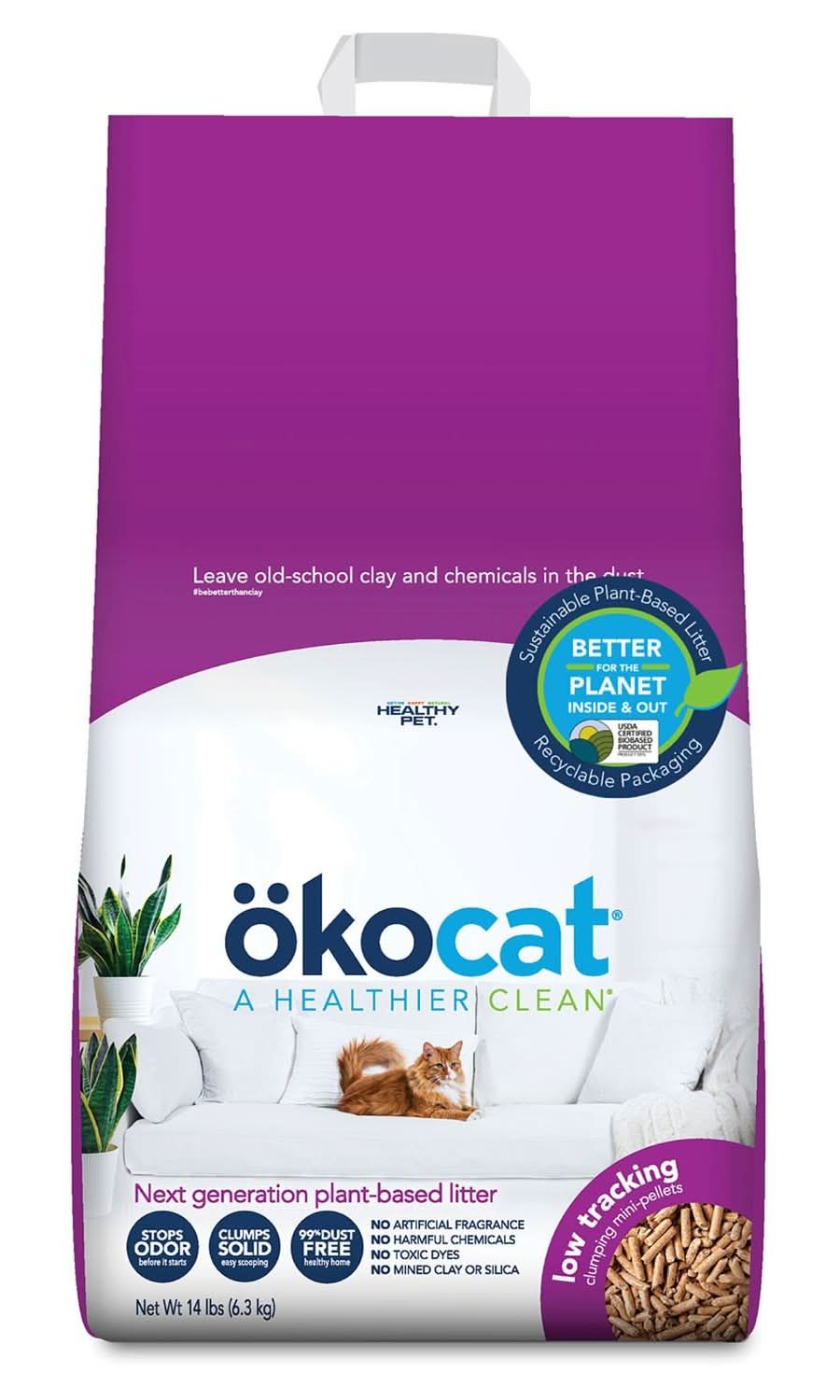 Okocat Low Tracking Clumping Mini-Pellets Cat Litter, 14 lb