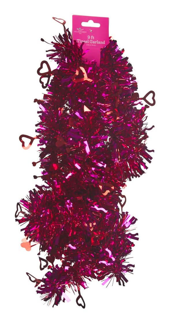 Happy Valentine's Day Tinsel Garland, Assorted: Red, Pink