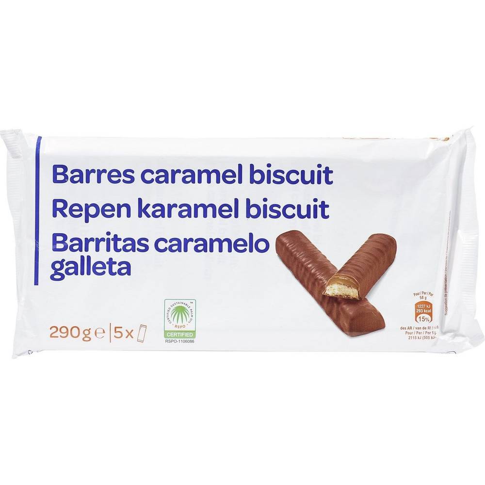 Barres chocolatées caramel biscuit (5 pièces)