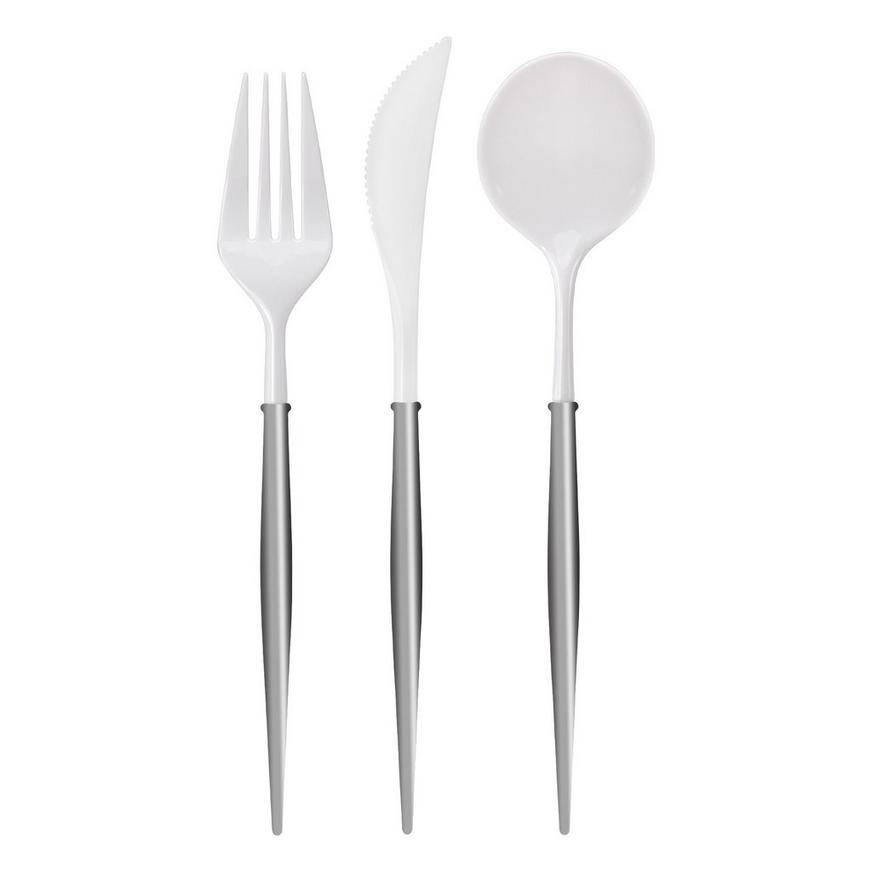 White Silver Extra Durable Fun Cutlery Set, 24pc, Service for 8 - Hanna K. Signature Collection