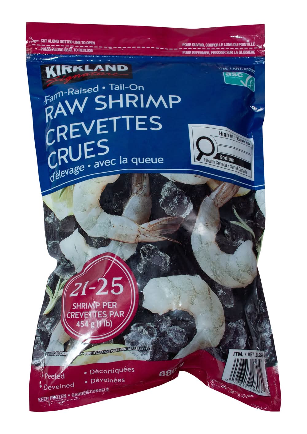 Kirkland Signature - Crevettes Crues Surgelées 21 À 25, 680G / Kirkland Signature Frozen 21/25 Tail-On Raw Shrimp, 680 G