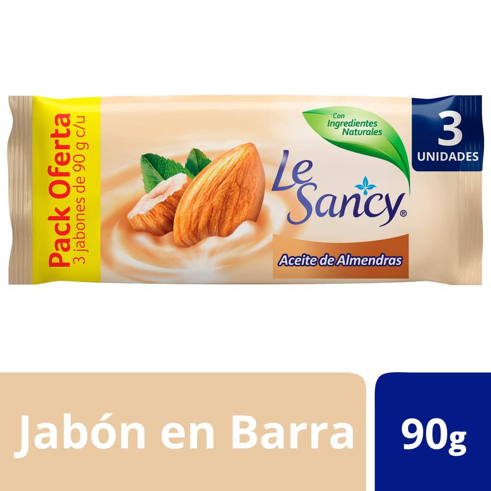 Le sancy jabón barra aceite de almendras (3 u x 90 g c/u)