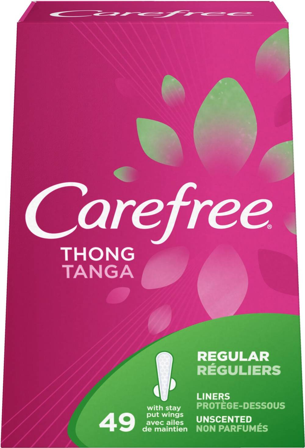 Carefree Thong Panty Liners With Wings, 49 Ct