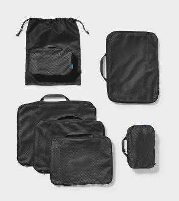 Open Story Packing Cube Set With Compression, Black (7 ct)