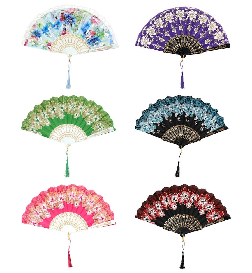 Floral-Inspired Foldable Fans with Glitter Accents, 9 in., 1 ct.