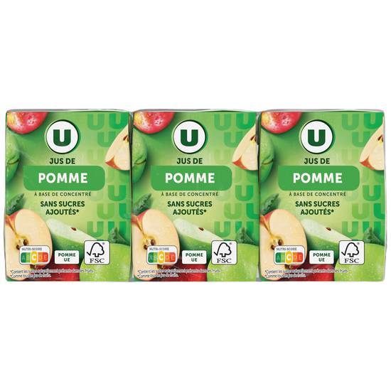 Les Produits U - Jus à base de concentré sans sucre ajouté (6 pièces, 200 ml) (pomme)