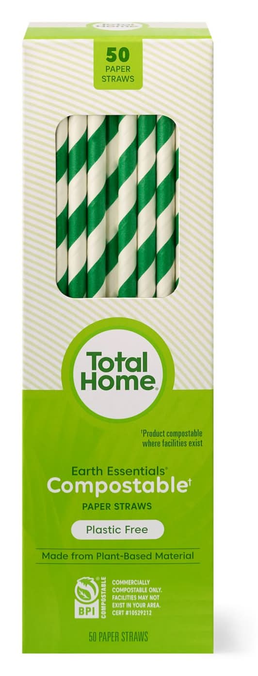 Total Home Earth Essentials Compostable Paper Straws 50 Ct