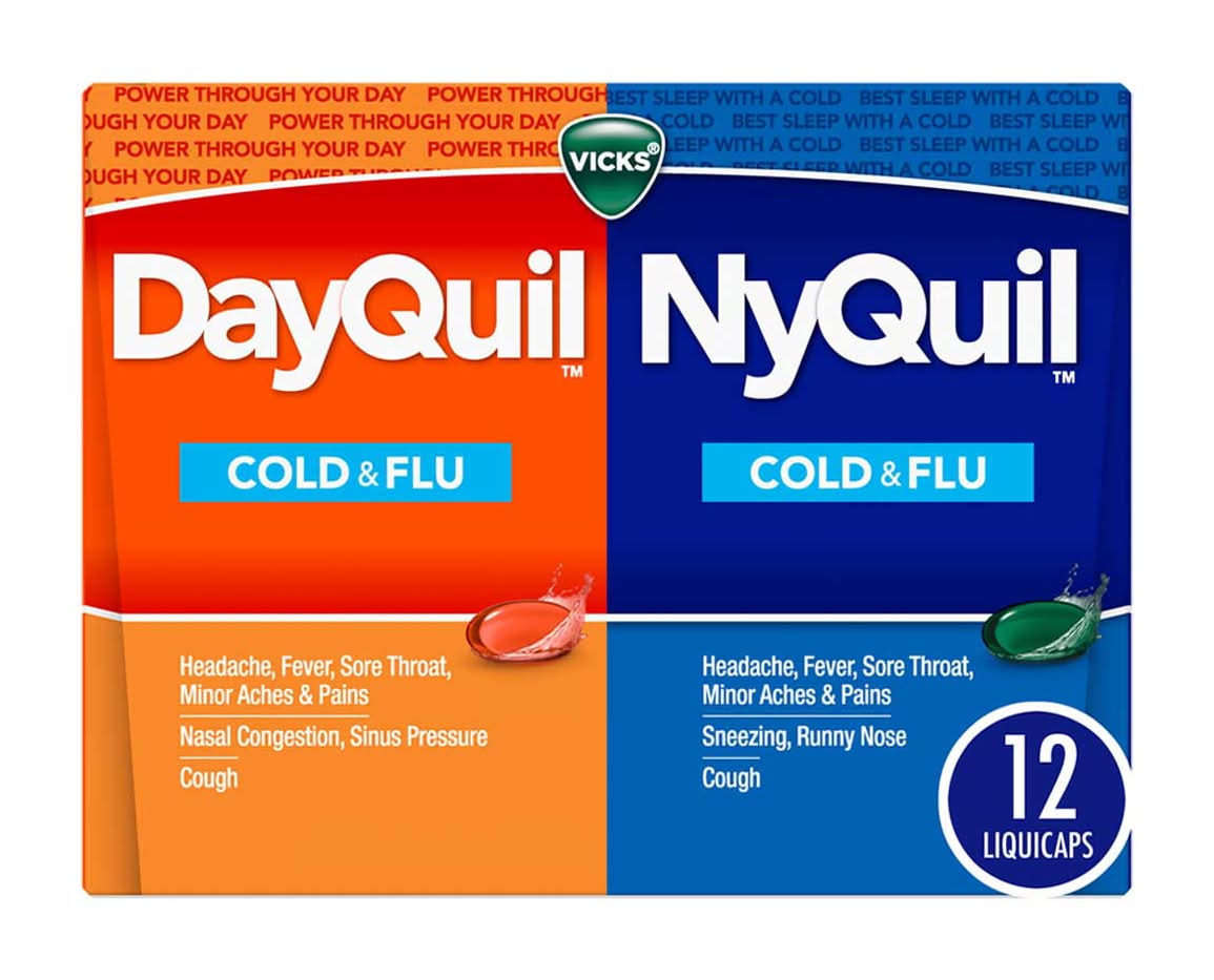 Vicks Dayquil & Nyquil Co-Pack Cold & Flu Over-The-Counter Medicine 12 Ct
