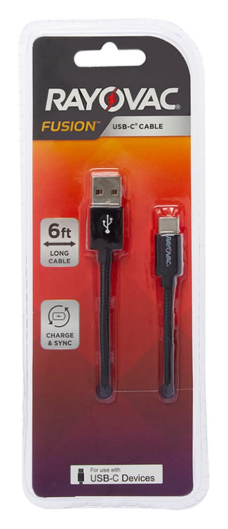Rayovac Fusion Lightning Cable, 6ft, Black