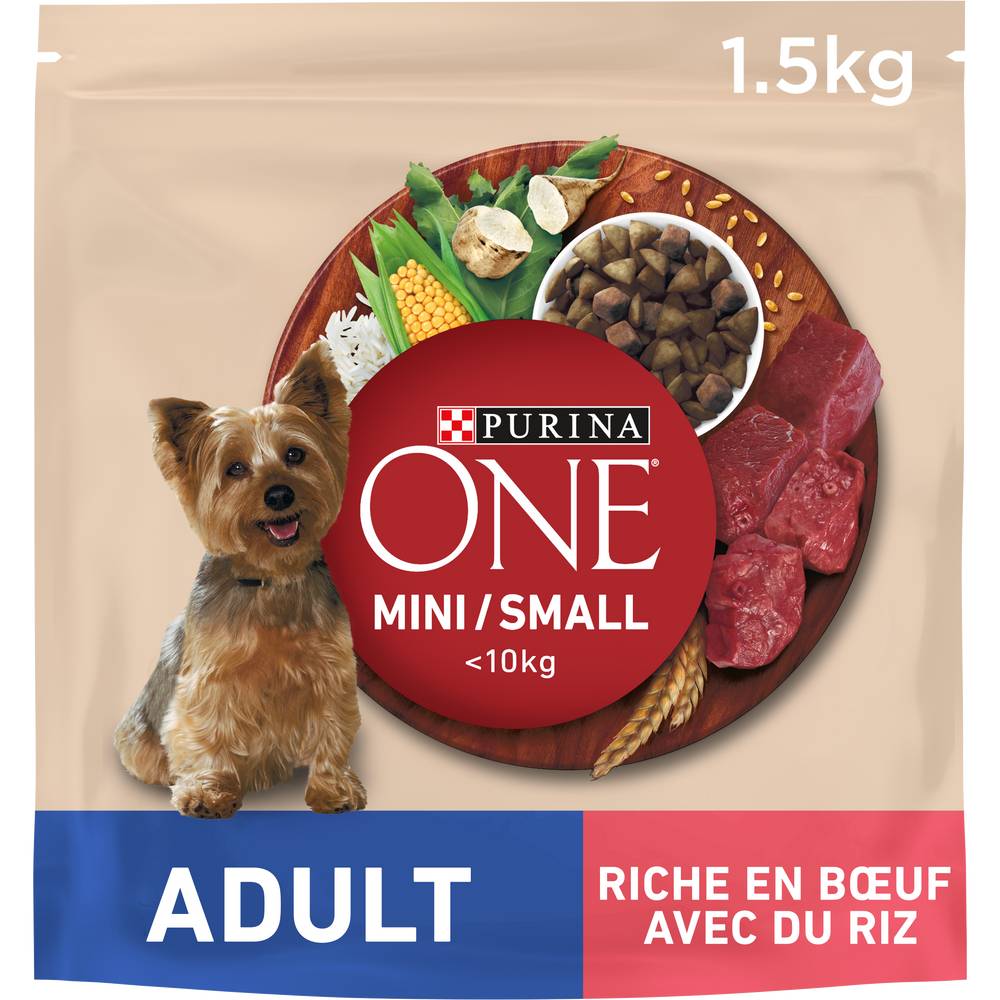 Purina One - Mini adult riche en bœuf et riz croquettes pour chiens adultes 1 à 10 kg (1,5g)