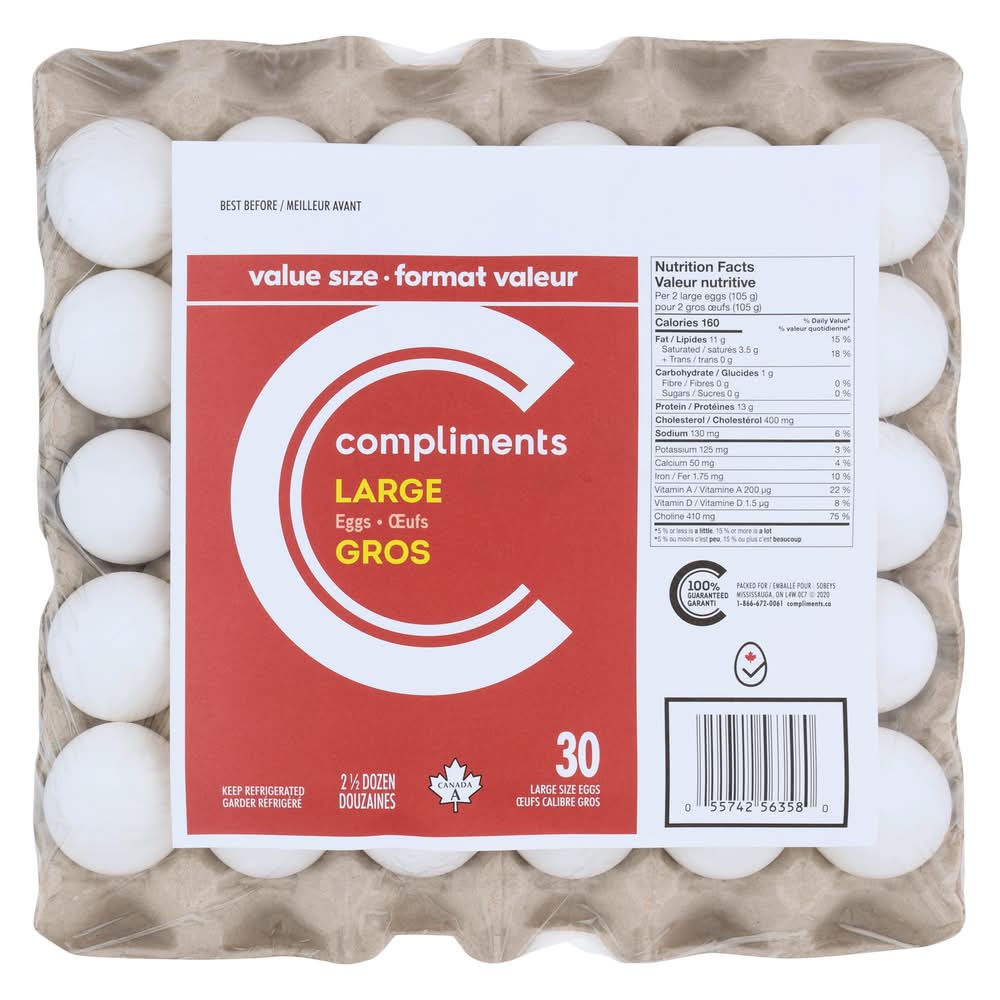 Compliments Eggs, L, White (30 ct)