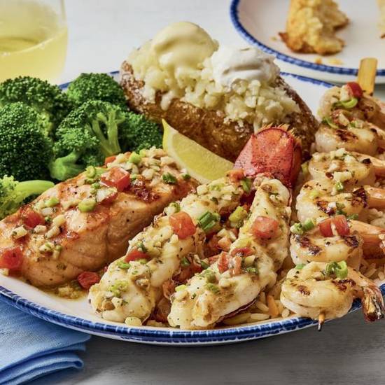 Grilled Lobster, Shrimp and Salmon**