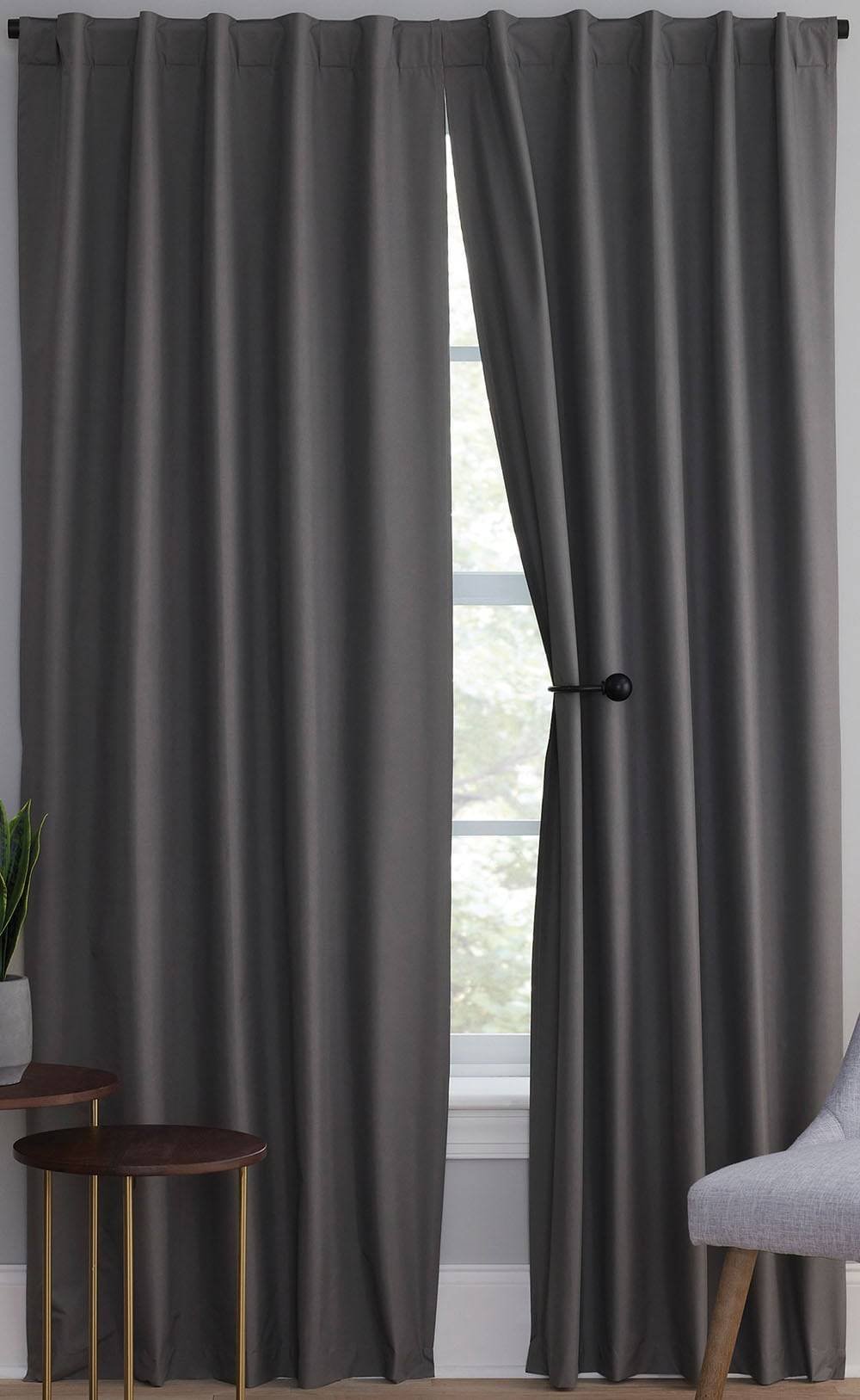 Style Selections 84-in Dark Grey Blackout Thermal Lined Back Tab/Pinch Pleat/Rod Pocket Curtain Panel Pair | X873.35384ZBG/2