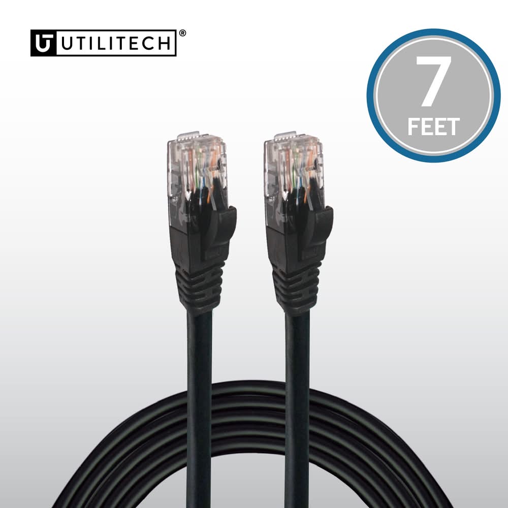 Utilitech 7-ft Cat 6A Black Ethernet Cable