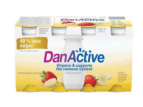 Danactive yogourt probiotique à boire fraises-bananes (8 x 93 ml) - drinkable probiotic yogurt strawberry banana (8 x 93 ml)