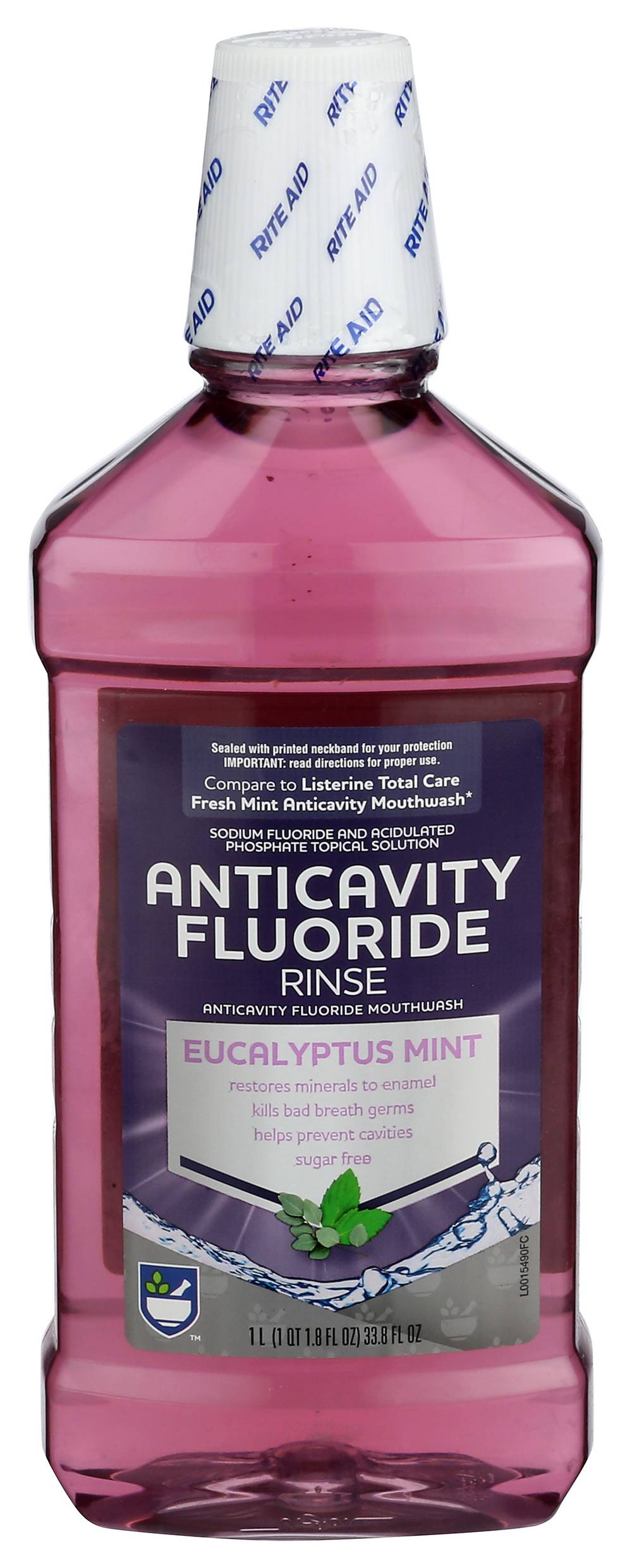 Rite Aid Anticavity Fluoride Rinse Mouth Wash, Eucalyptus Mint (33.8 fl oz)