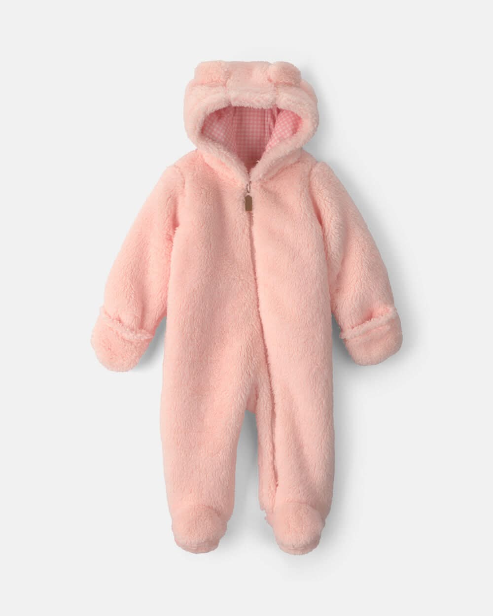 Baby Girl Bear Teddy Fleece Long-Sleeve Jumpsuit - Pink - 9M