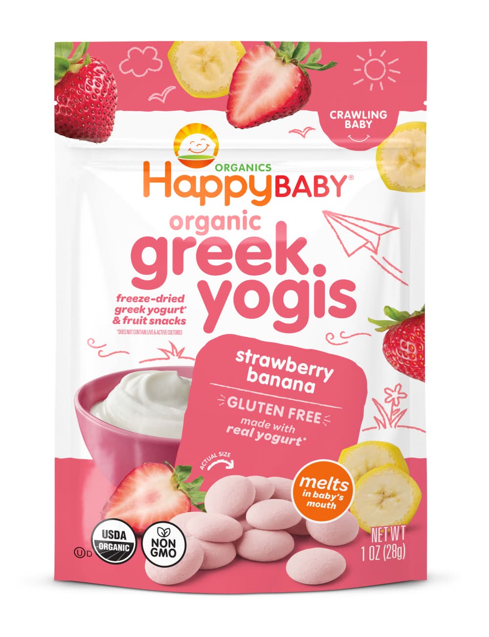 Happy Baby Organic Greek Yogis Snacks, Strawberry Banana (1 oz)
