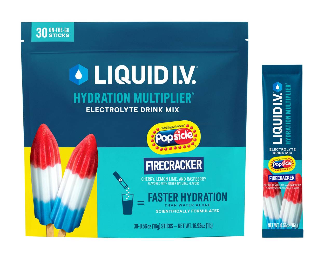 Liquid I.V. Hydration Multiplier, 30 Individual Serving Stick Packs in Resealable Pouch, Firecracker