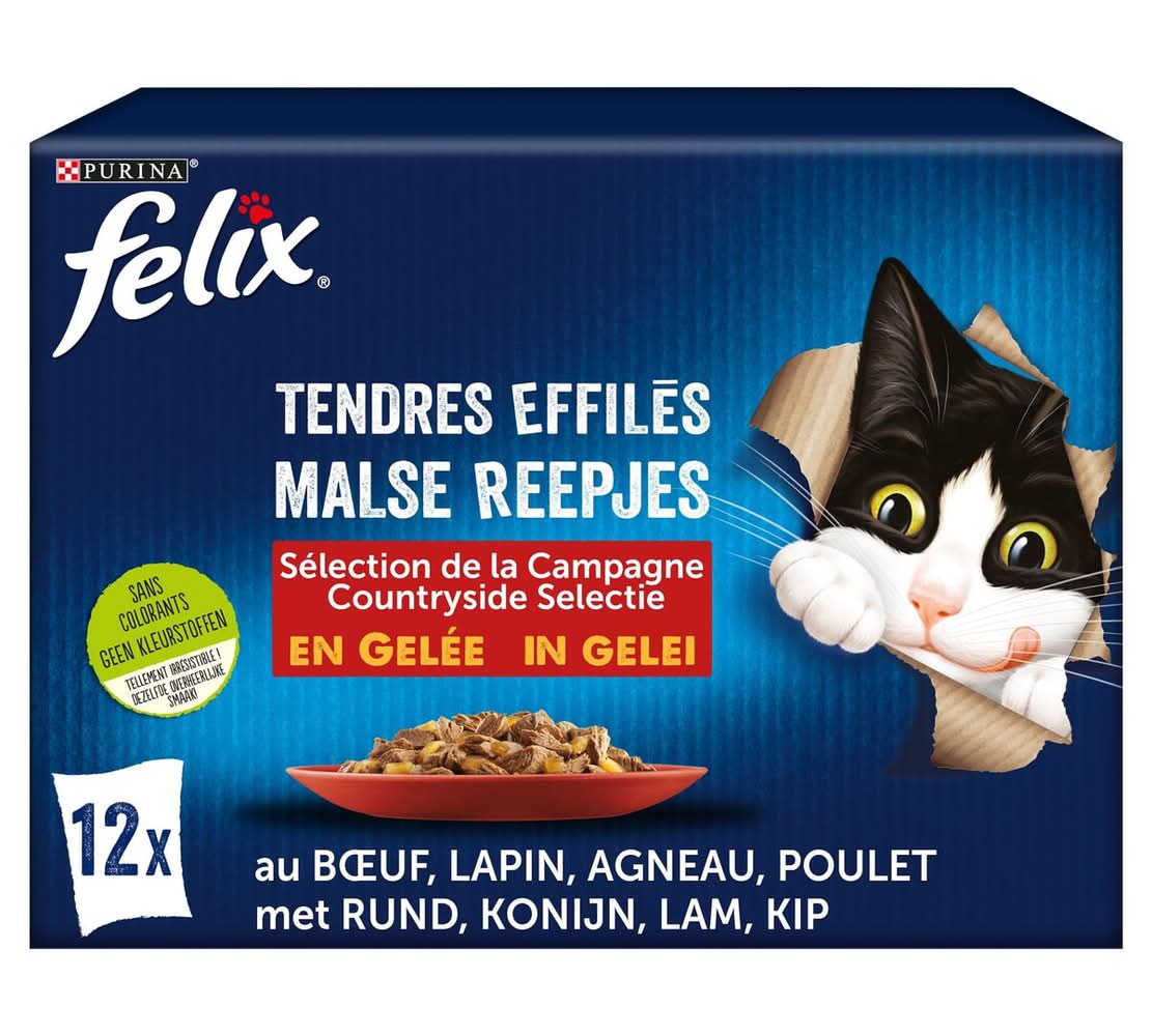 Felix Aliment Chat Tendres Effilés Sélection de la Campagne en Gelée 12x85g
