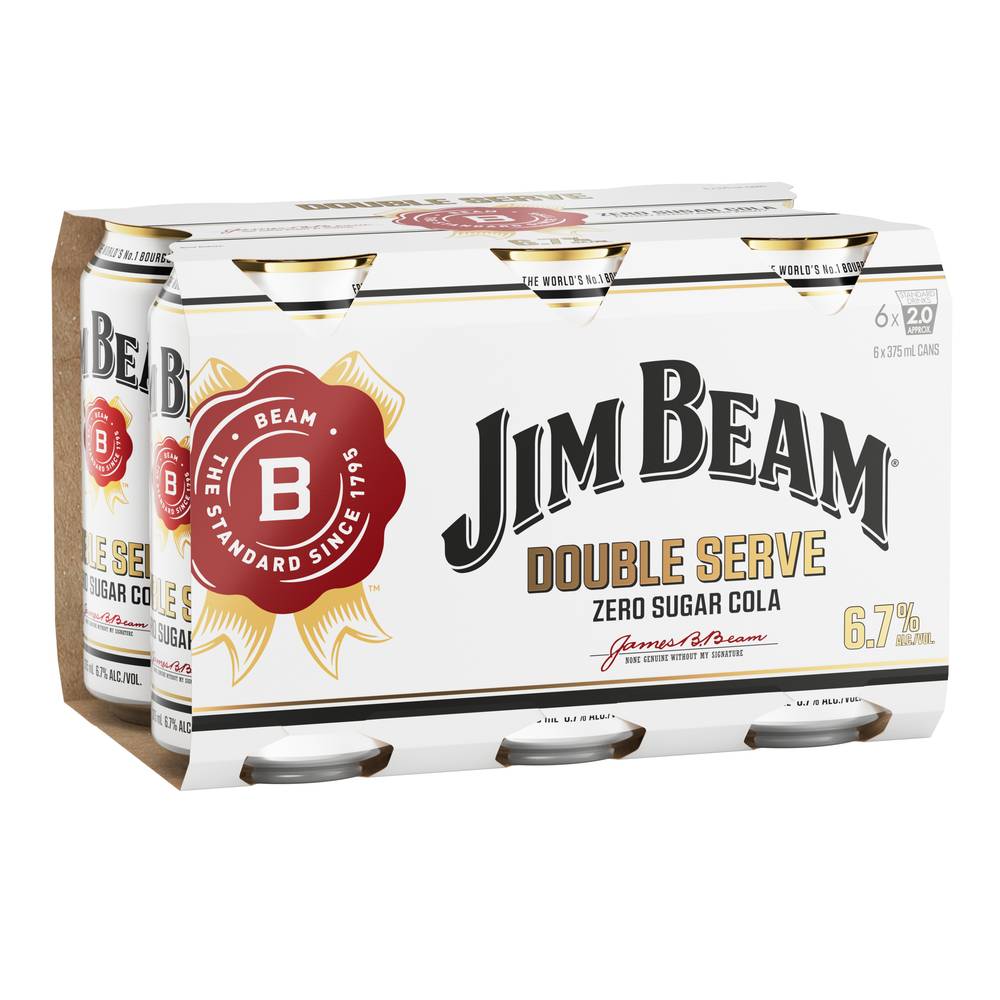 Jim Beam White Double Serve Zero 6.7% Can 375ml X 6 pack