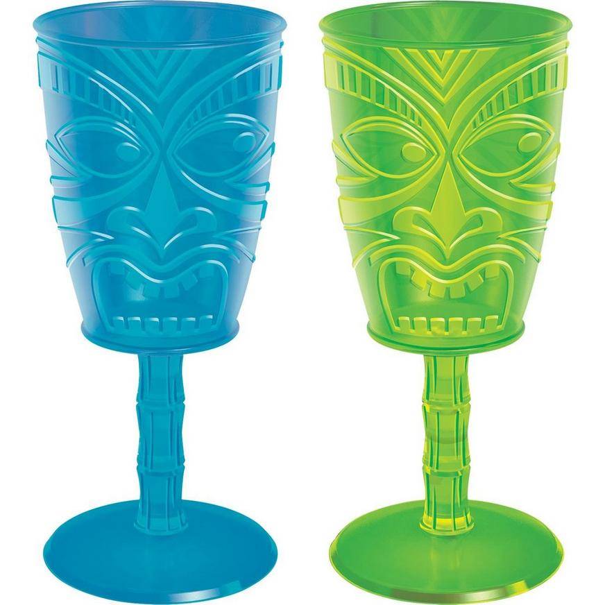 Party City Tiki Plastic Wine Glass, Green-Blue (2 ct)