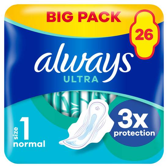 Always Ultra Normal Sanitary Towels Wings 26 Pads