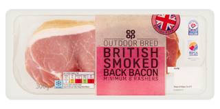 Co-op British Smoked Rindless Back Bacon 8 Rashers 300g