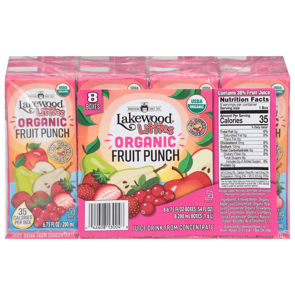 Lakewood Littles Organic Fruit Punch Juice Boxes (8 x 6.75 fl oz)