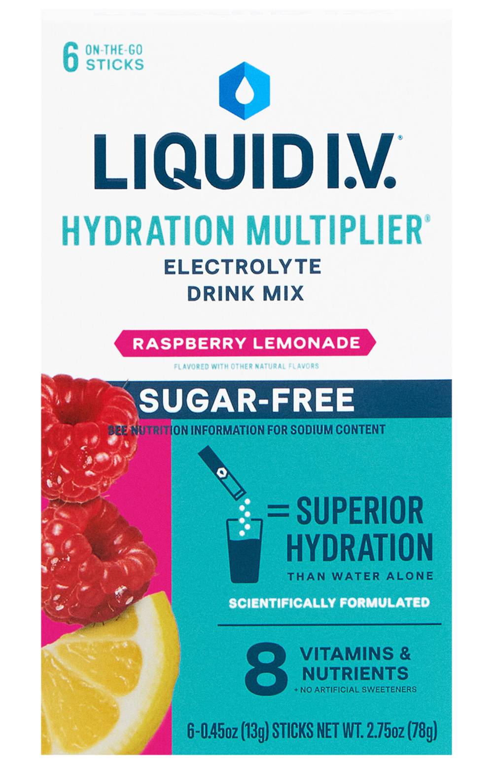 Liquid I.V. Hydration Multiplier Electrolyte Drink Mix, Raspberry-Lemonade (6 x 0.45 oz)
