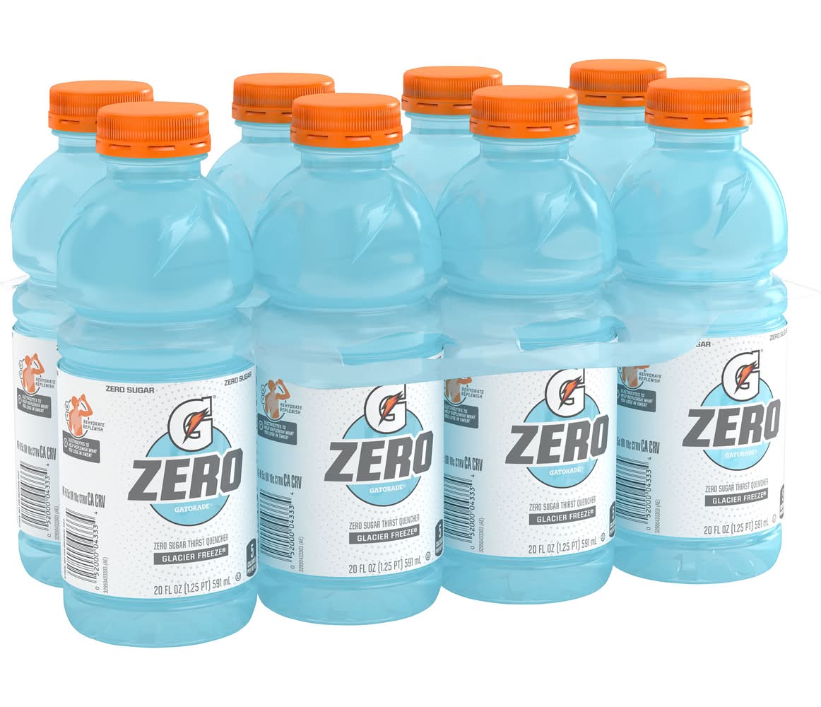 Gatorade Zero Sugar Thirst Quencher Sports Drink, Glacier Freeze (8 x 20 fl oz)