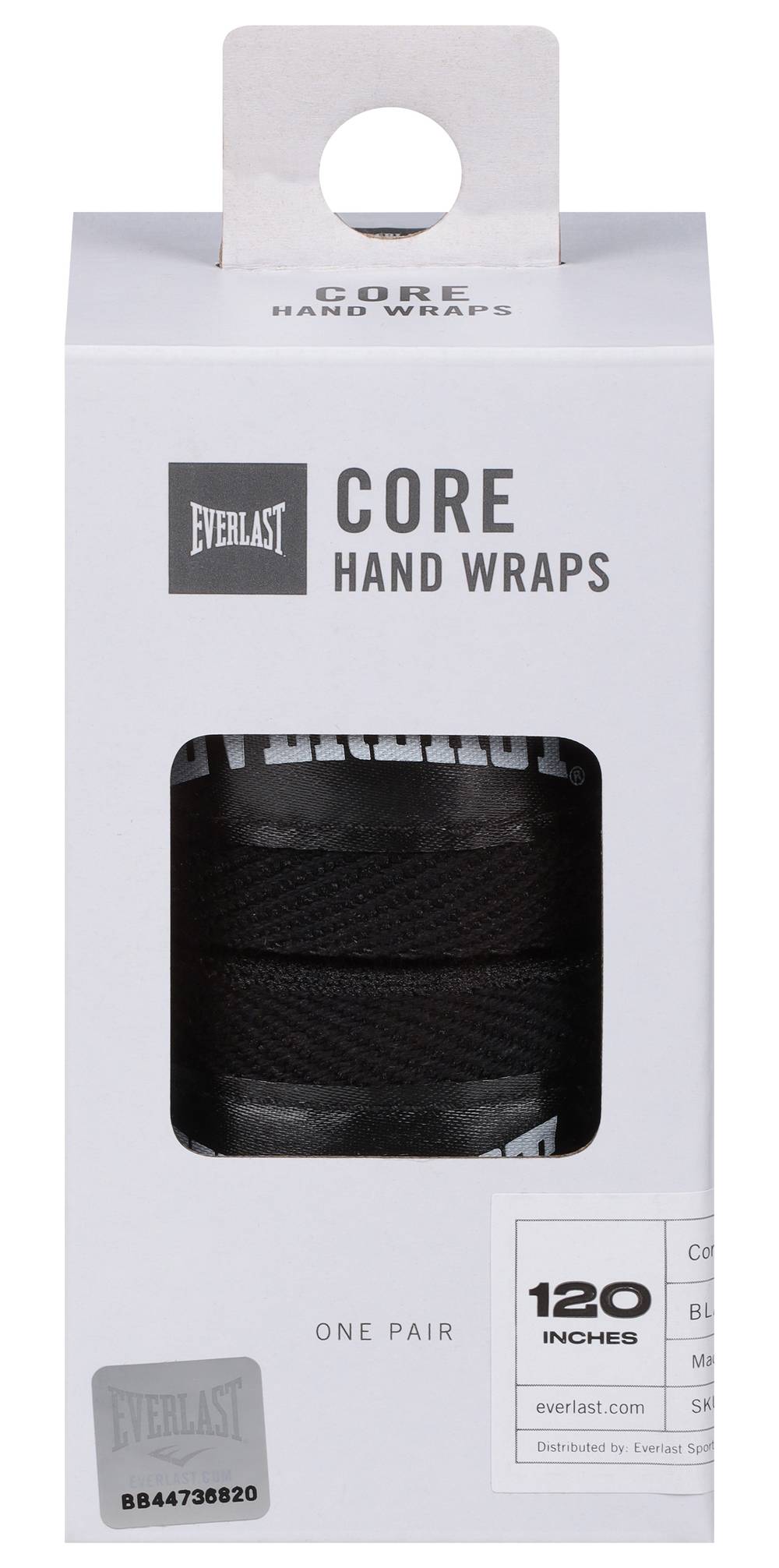 Everlast Core Hand Wraps, 120 In, Black