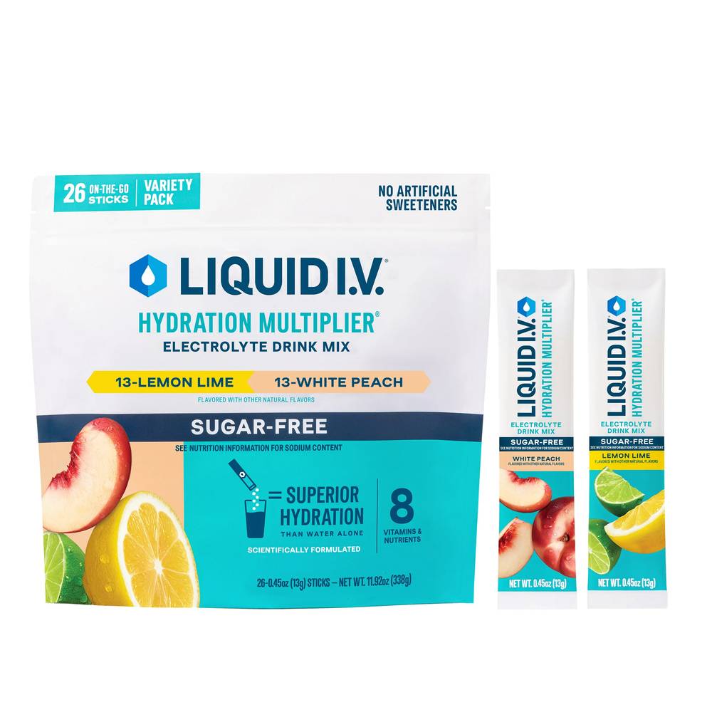 Liquid I.V. Hydration Multiplier Electrolyte Drink Mix, Lemon Lime-White Peach (11.92 oz, 26 ct)