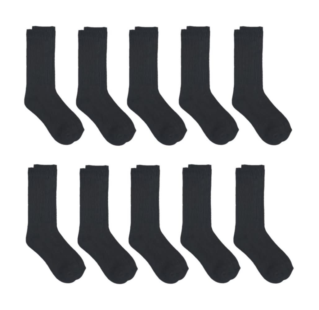 Zone Pro Men'S Half Cushion Crew Socks Shoe Size 6-12 Black 10 Pk