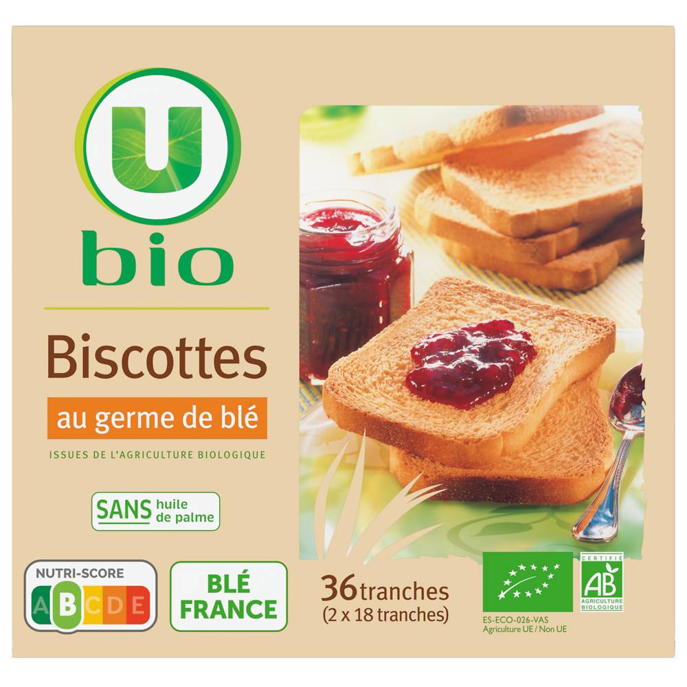 Les Produits U - U bio biscottes au froment germe de blé (36 pièces)