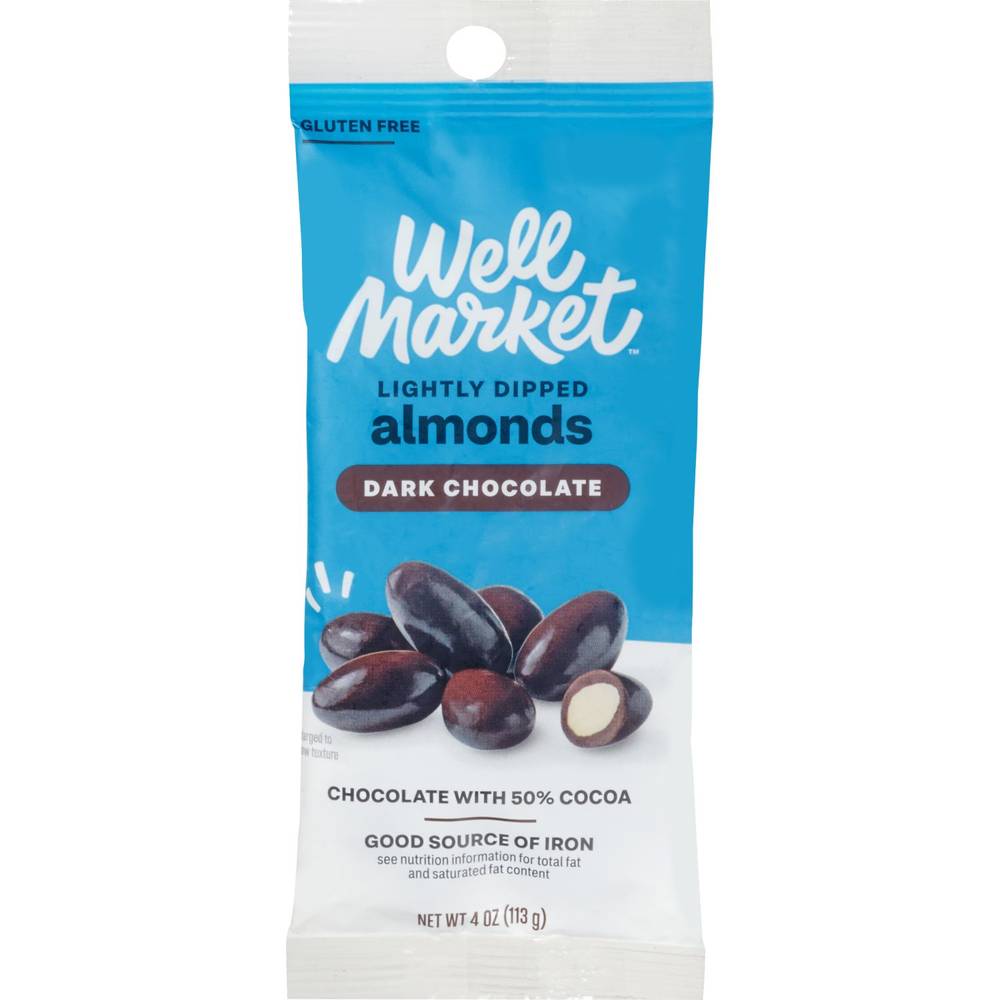 Well Market Thinly Dipped Dark Chocolate Almonds, 4 Oz