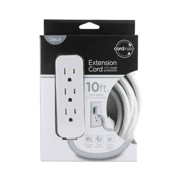 Cordinate Surge 3-outlet 16 Awg Extension Cord 10' Gray/White 37914