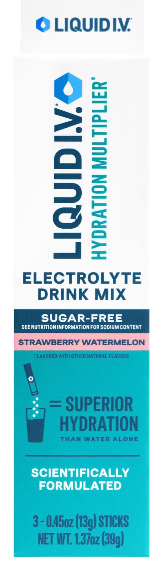 Liquid I.V. Sugar Free Hydration Multiplier Electrolyte Drink Mix, Strawberry Watermelon (1.37 oz, 3 ct)
