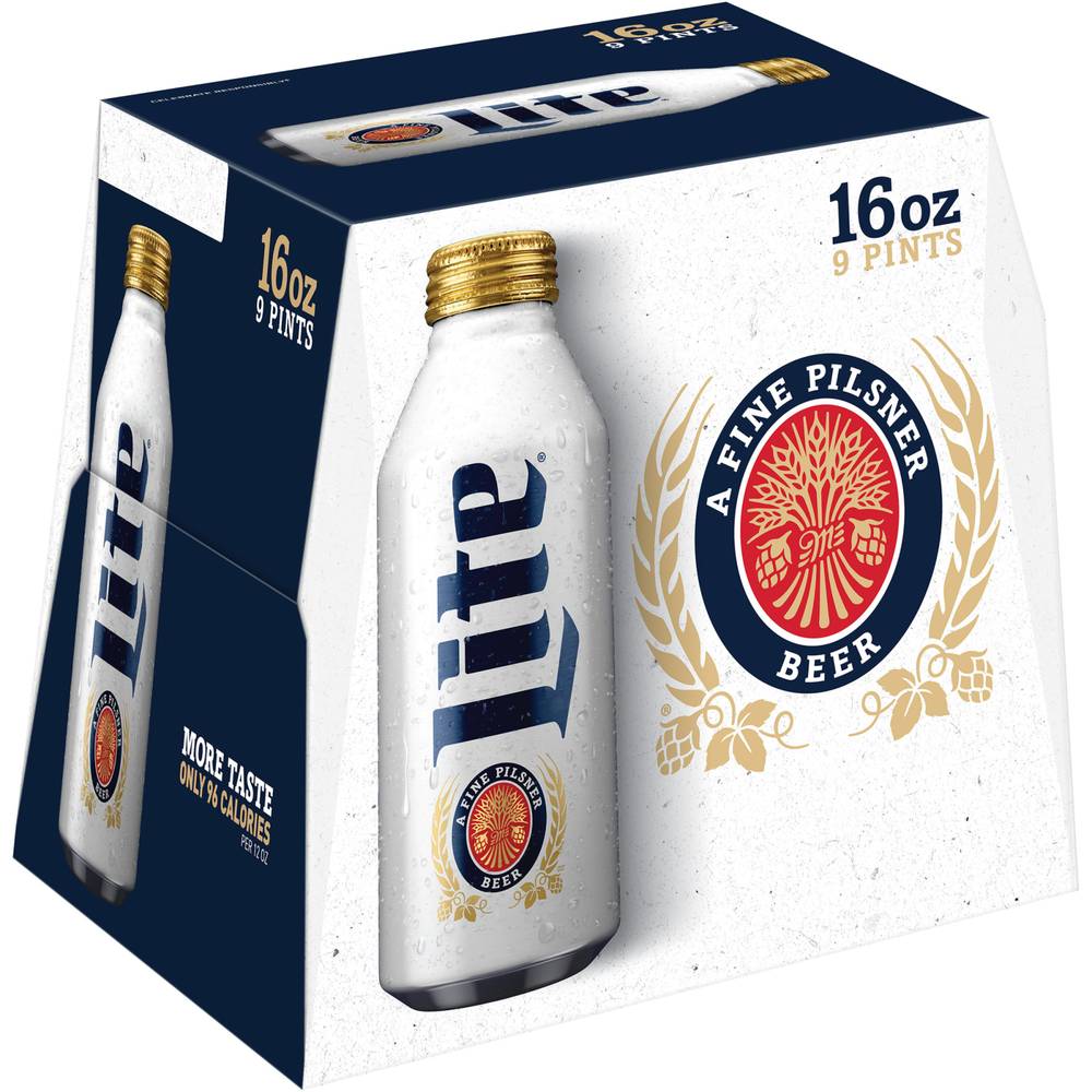 Miller Lite American Light Lager Beer Bottles - 16 fl oz, 9 pk