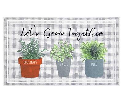 "Grow Together" Watercolor Gingham Doormat, 18" x 30", Gray