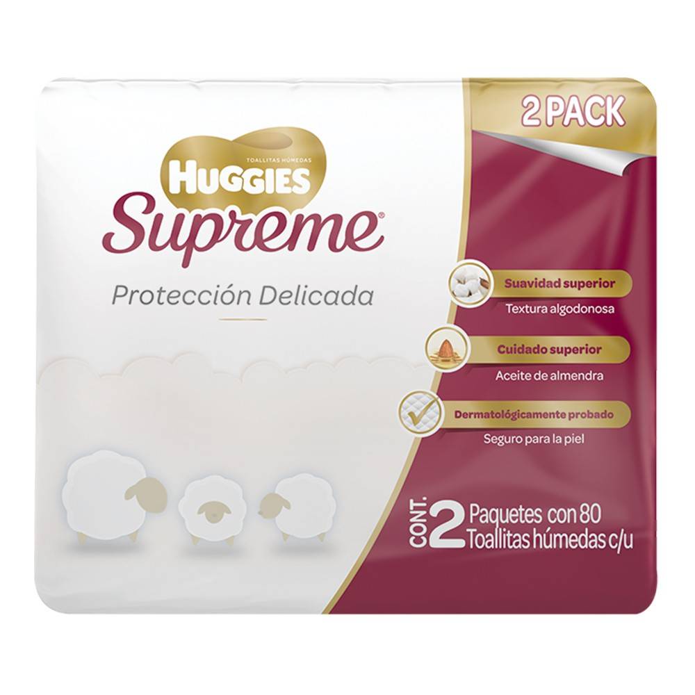 Huggies · Supreme toallas húmedas protección delicada (2 x 80 un)