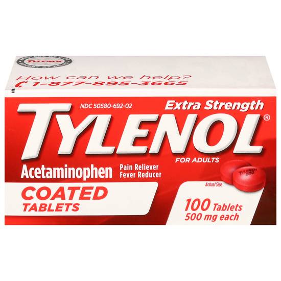 Tylenol Extra Strength Acetaminophen 500 mg Pain Reliever Fever Reducer Coated Tablets