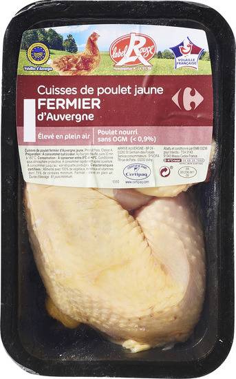 Cuisses de poulet jaune fermier Label Rouge CARREFOUR - la barquette de 2 - 450g