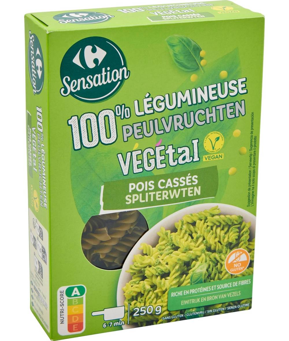 Carrefour Veggie - Pâtes fusili colorées de pois cassé (250g)