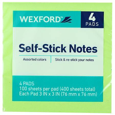 Wexford Sticky Notes 3x3x1.5 in - 100.0 ea x 4 pack