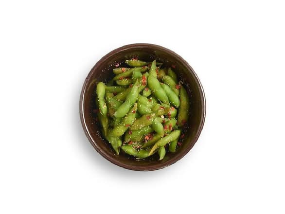 edamame with chilli + garlic salt (vg)
