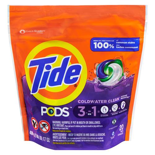 Tide pods capsules de détergent à lessive 3 en 1 - pods 3 in 1 laundry detergent capsules (20 unités) (prairie de printemps)