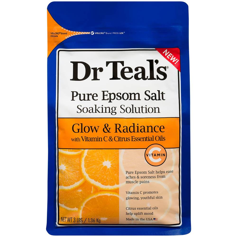 Pure Epsom Salt Soaking Solution - Glow & Radiance With Vitamin C And Citrus Essential Oils (3 Pounds)