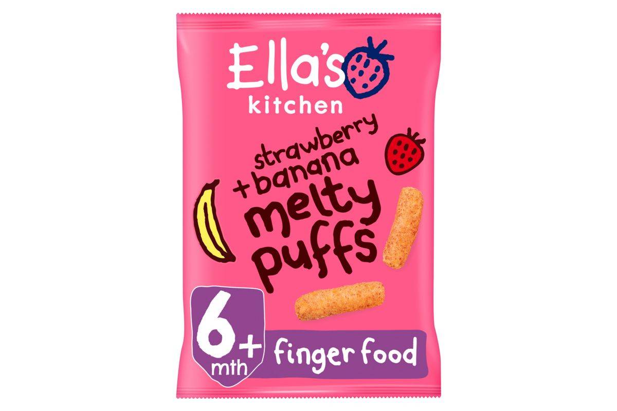 Ella's Kitchen Organic Strawberry and Banana Melty Puffs Baby Snack 6+ Months 20g