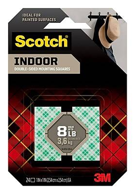 Scotch® Indoor Mounting Squares, 1 x 1 White, 24/Pack (111-24)